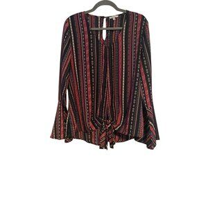 Jodifl Womens Boho Top Tie Front Size L Floral Peasant Dark Cottage Hippie